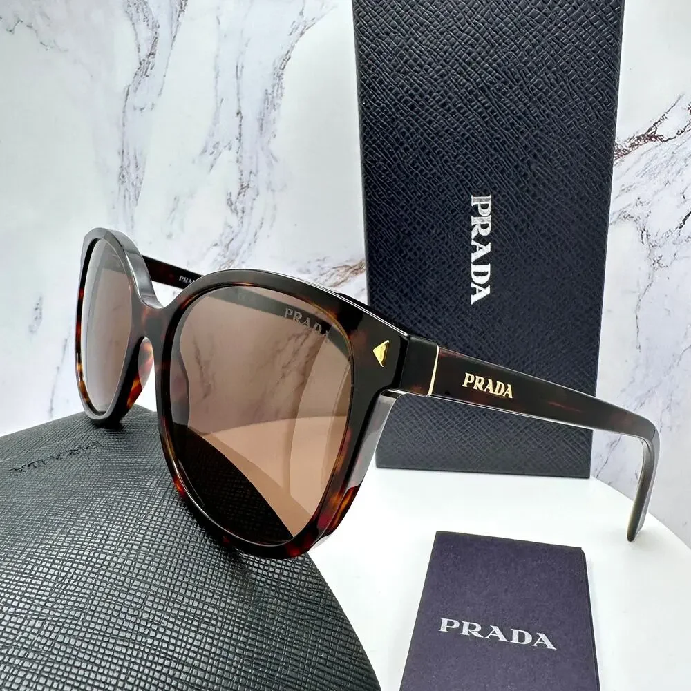 New PRADA Sunglasses Brown Square Gold Logo Tortoise Authentic w/ Box & Case - Picture 8 of 16